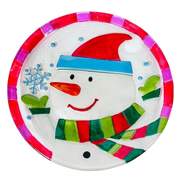 Christmas Holiday Hand Painted Glass Plates Lot of 3 Snowman Santa Reindeer 11" - Picture 5 of 8
